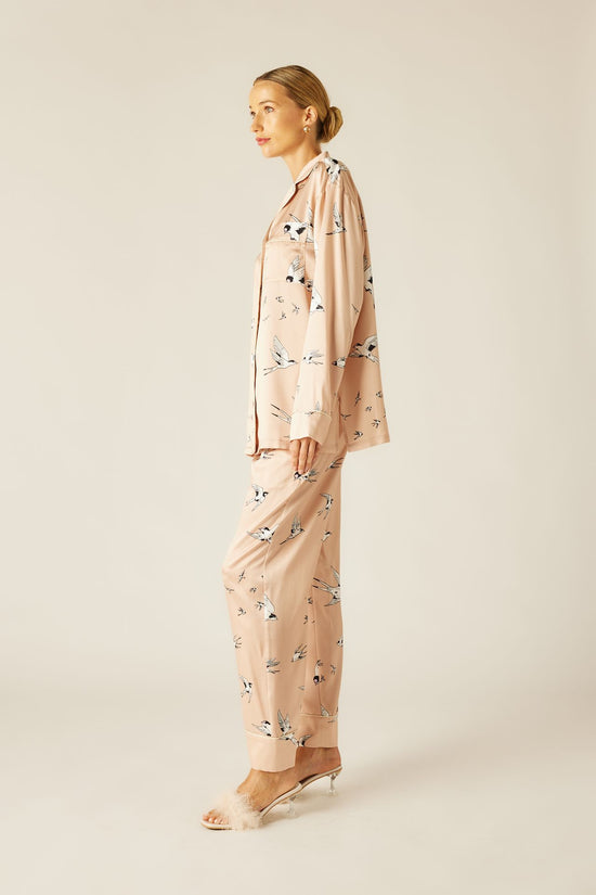 CHAMPAGNE -- Ava Swallow Print Silk Pajama Set