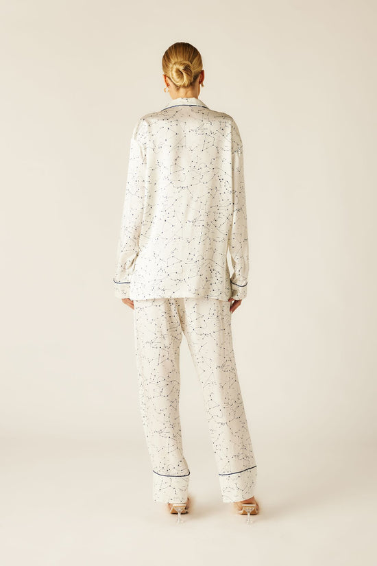 WHITE -- Ciara Night Sky Print Silk Pajama Set