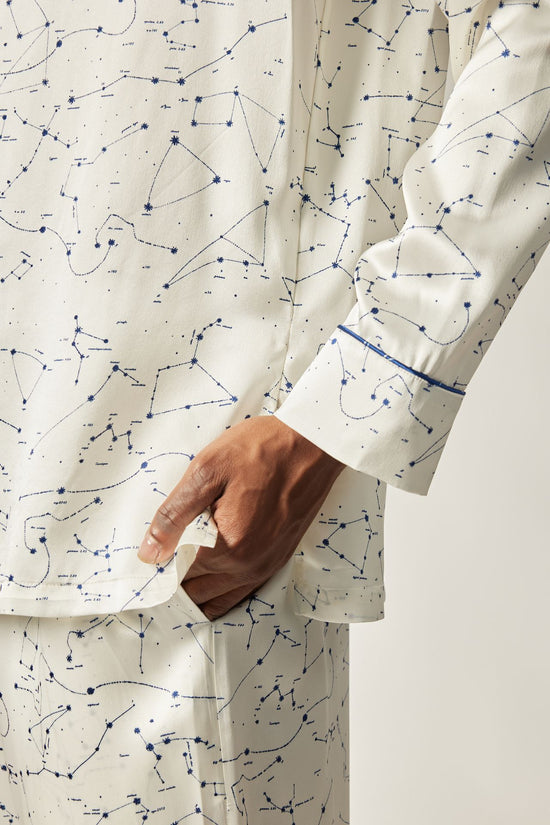 WHITE -- Luan Night Sky Print Silk Pajama Set