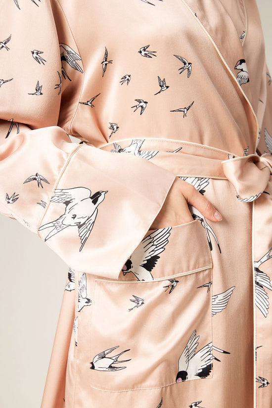 CHAMPAGNE -- Aura Swallow Print Silk Women Robe