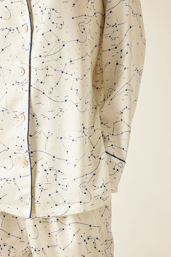 WHITE -- Ciara Night Sky Print Silk Pajama Set