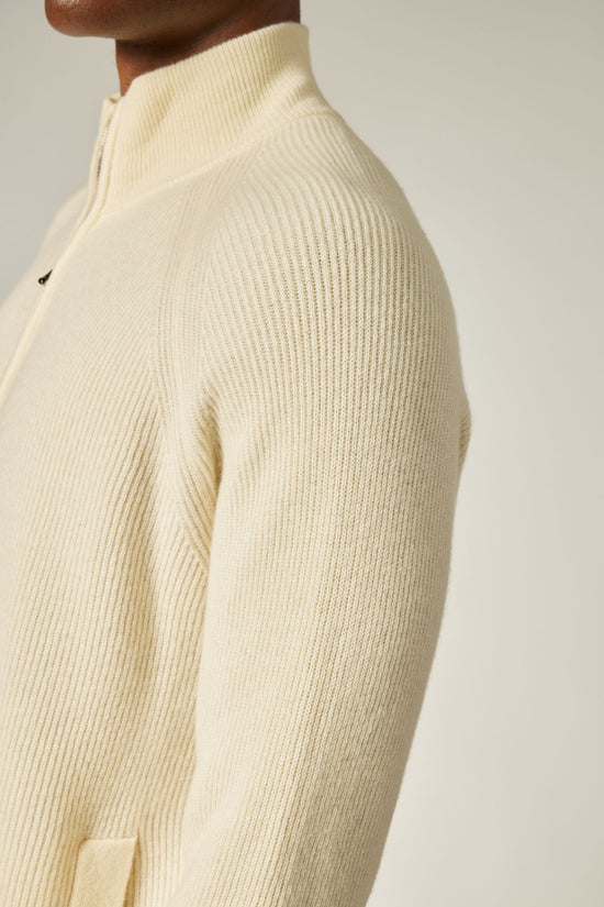OFF WHITE -- Mason Ribbed Zip-Up Cashmere Sweater