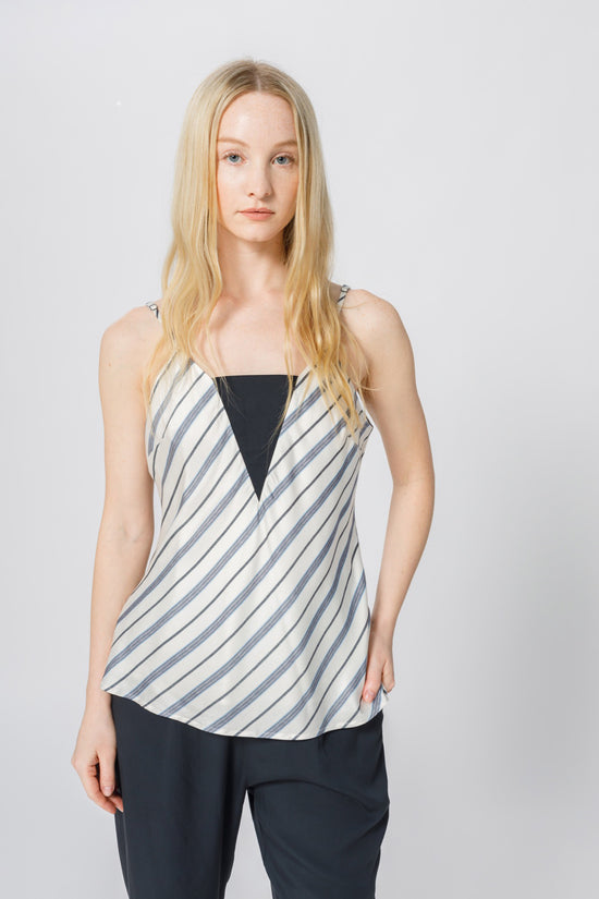 CREAM STRIPE -- Women’s Stripe Print Bias Cut Bamboo Cami