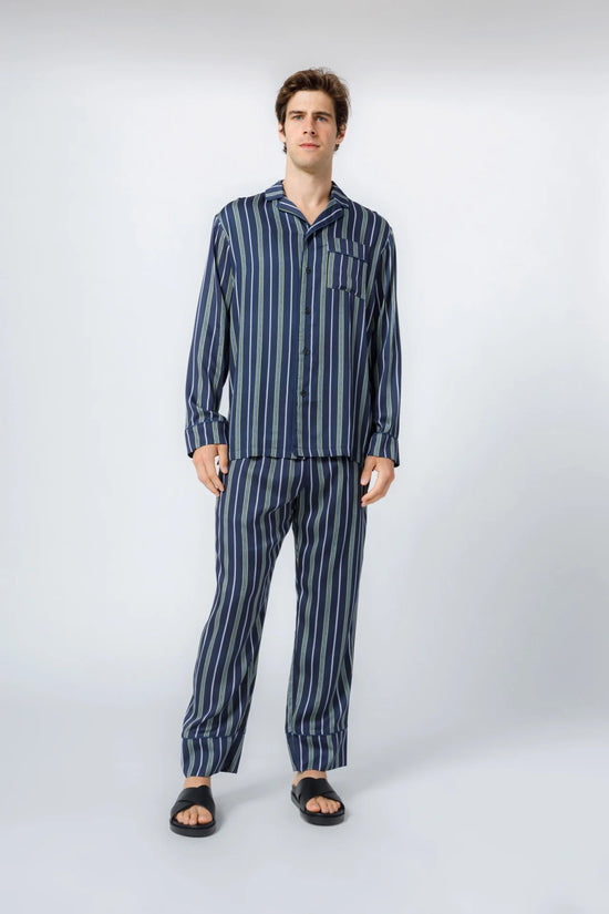 DARK NAVY STRIPE -- Long Sleeve Luxury Bamboo Pajama Set